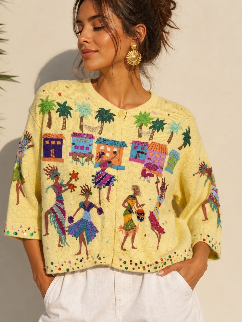 Design Options Philip Jane Gordon Dancing Lady Cardigan S Beaded Vintage 90s